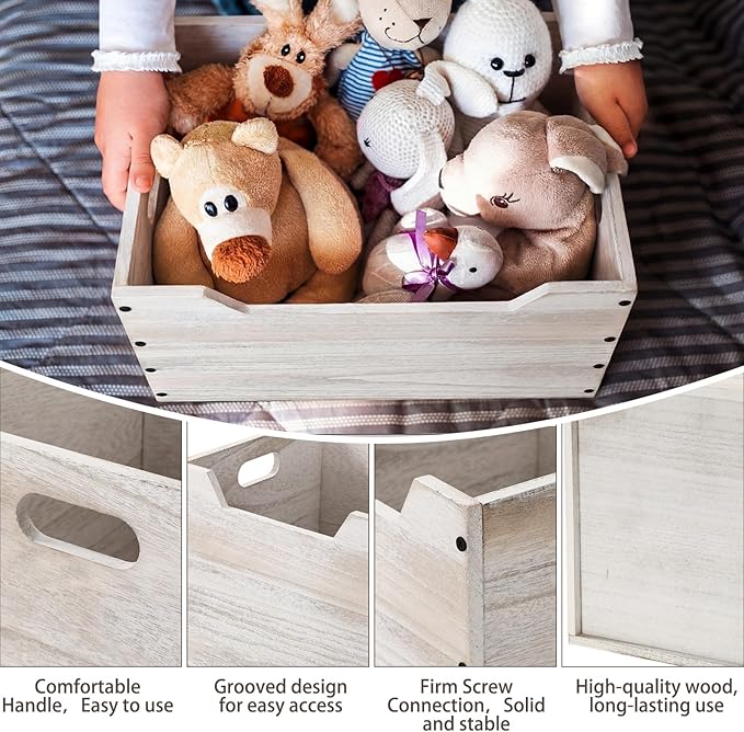 Colingmill 2 Pack Wooden Storage Box Bins Wood Crate with Open Front Stackable Cube Storage Organizer Bins for Books Records Home Pantry Clothes Toy Closet (11 Inch,White)