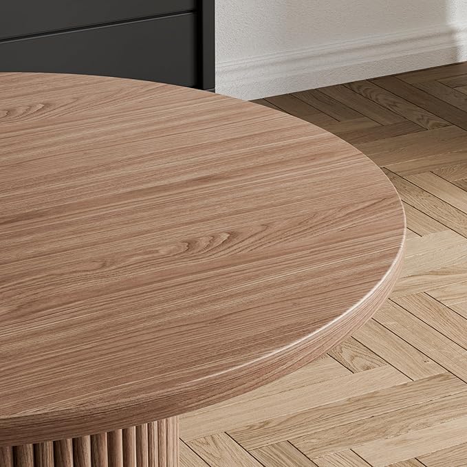 Rophefx Round Dining Table, 41.7" Modern Wood Kitchen Table for 4, Pedestal Circle Dining Tables, Fluted Dining Table for Leisure, Coffee, Kitchen, Dining Room φ41.7" x 29.9"H (Walnut Color)