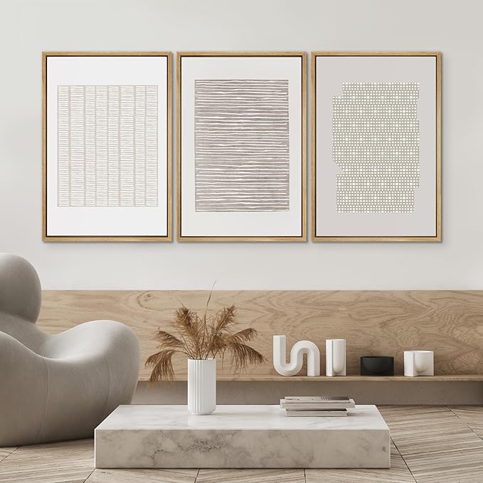 SIGNWIN Framed Canvas Print Wall Art Set Tan Geometric Pattern Landscape Abstract Shapes Cozy Neutral Modern Art Decorative Boho Relax Nordic for Living Room, Bedroom, Office - 24"x36"x3 Natural