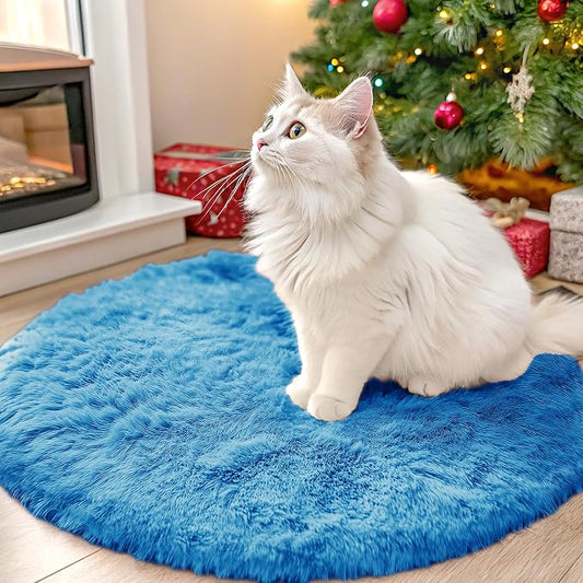 OLANLY Bright Blue Round Rugs for Bedroom - Machine Washable, 2 ft Circle Area Rugs for Living Room, Soft and Fluffy Shaggy Carpet for Teen Girl and Boys, Nursery Rooms, Dorms, Home Decor Aesthetic