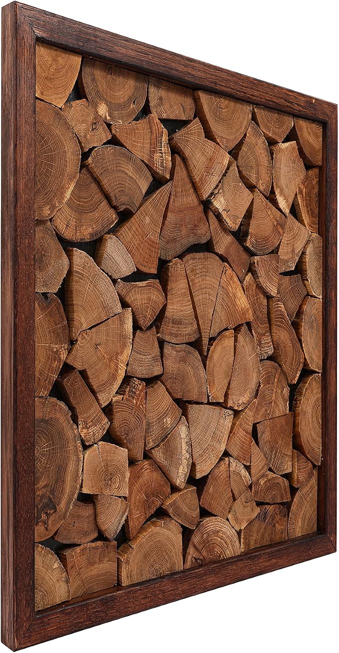 CONSDAN Wood Wall Decor | USA Grown Hardwood, Rustic Wooden Wall Art, Home Decorations for Living Room and Bedroom Aesthetic, Framed and Ready to Hang, End-Grain, 18" x 18"