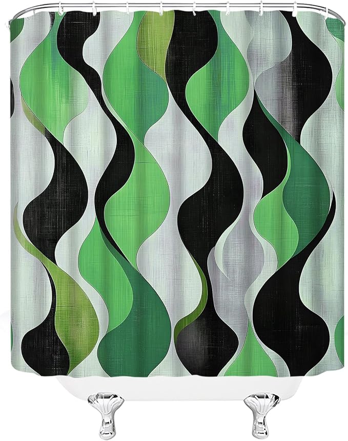Mid Century Shower Curtain Boho Minimalist Modern Abstract Aesthetic Geometric Striped Atomic Retro Earthy Fabric Bathroom Decor Set with Hooks(47" WX70 H)