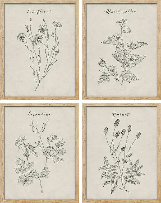 SIGNWIN Poster Bathroom Decor, Wall Art Room Decor Multicolor for Living Room, Bedroom, Office Vintage Wildflower Plant Collage Drawing Nature Wilderness Plant Art Floral Botanical - 12"x16"x4