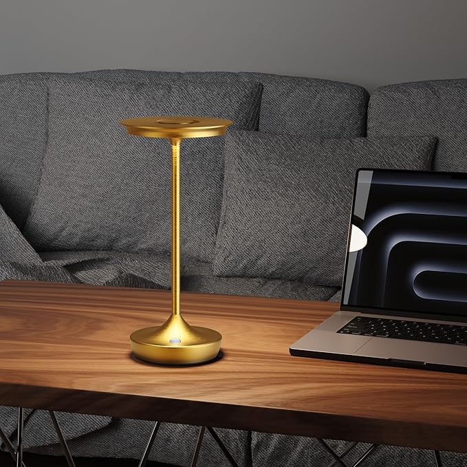 2 Pack LED Rechargeable Cordless Table Lamps, Portable Outdoor Battery Operated 3 Color Stepless Dimming Tables Lamp with Memory Function for Patio Restaurant Dining Room Gold