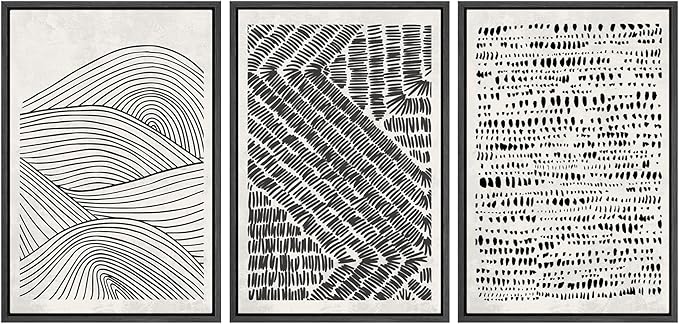 SIGNWIN Framed Canvas Print Wall Art Set Black Pastel Geometric Landscape Abstract Shapes Cozy Neutral Modern Art Decorative Boho Relax/Zen Nordic for Living Room, Bedroom, Office - 16"x24"x3 Black