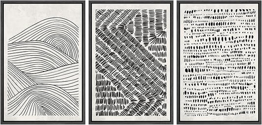 SIGNWIN Framed Canvas Print Wall Art Set Black Pastel Geometric Landscape Abstract Shapes Cozy Neutral Modern Art Decorative Boho Relax/Zen Nordic for Living Room, Bedroom, Office - 16"x24"x3 Black