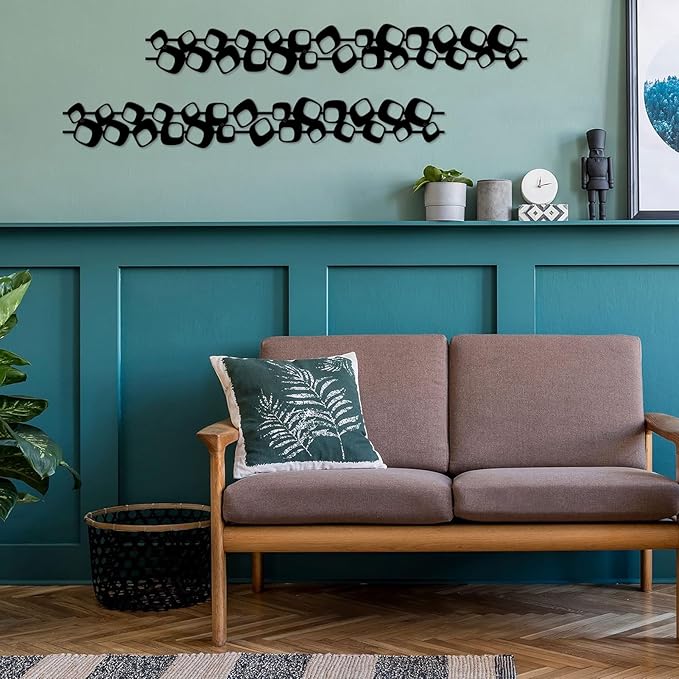 ruelen Mid Century Abstract Metal Wall Art Sculpture - Textured Geometric Decor, Set of 2, 2D Black Vertical and Elegant Design for Living Room, Bedroom, Office, Home (15.7x3.9in)