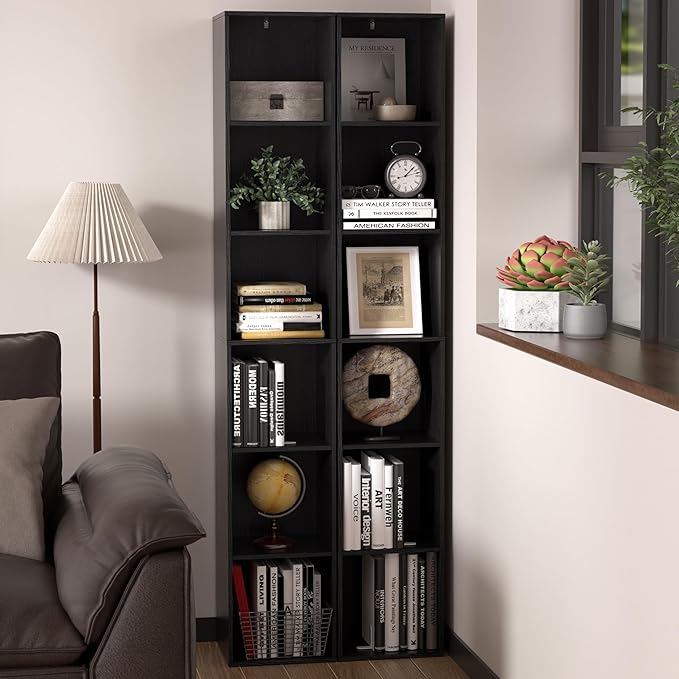 5 Cube Storage Organizer, 5 Tier Cube Low Bookcase Freestanding Storage Display Organizer, Five-Cubes Open Shelf Bookshelf for Home Office (Black, 5-Cube)