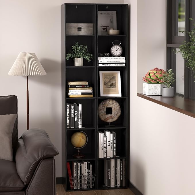5 Cube Storage Organizer, Narrow Open Shelf Bookcase, Freestanding Low Display Bookshelf with Eco-Friendly Melamine Surface for Home Office, Bedroom, Living Room, Study, Black
