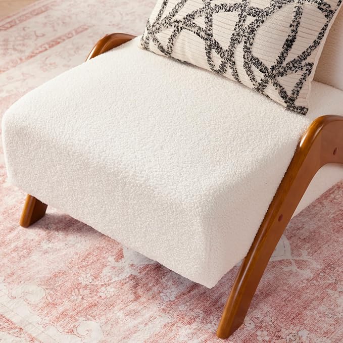Oversized Accent Chair, upholstered armless mid Century Modern Living Room Chair with Wooden Legs for Bedroom/Office/Cafe, Sherpa Cream
