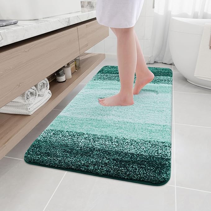 Arotive Microfiber Bathroom Rugs, Shaggy Soft and Absorbent Bath Rug, Non-Slip, Thick Plush Machine Washable Dry Bath Mats for Bathroom, Tub and Shower, 45x27, Dark Green, Rectangular