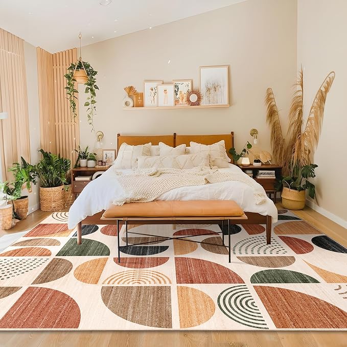 MUJOO 8x10 Area Rugs,Washable Rugs for Living Room Bedroom Dining Room,Boho Large Throw Floor Carpet Non Slip Soft Modern Abstract Bohemian Terracotta