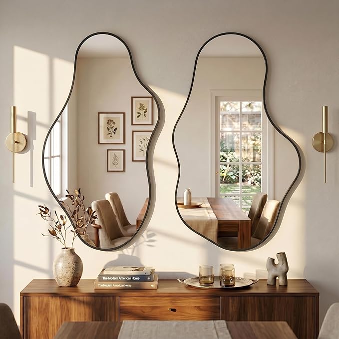 Irregular Wall Mirror, 22"x36" Black Abstract Asymmetrical Mirrors for Wall, Decorative Cloud Aesthetic Mirror for Bathroom, Bedroom, Cloakroom, Entryway, Shatter-Proof Aluminum Alloy Frame