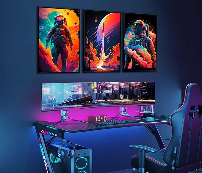 3Pcs Cool Astronaut Wall Art Abstract Colorful Galaxy Spaceman Posters Pictures Fantastic Planet rocket Paintings Prints Surrealism Planets Cosmos Artwork for Boys Bedroom Canvas Wall Decor Unframed