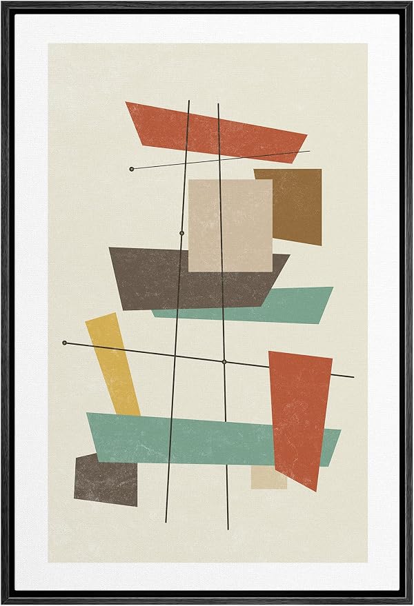 Woodrose Framed Canvas Print Wall Art Geometric Vintage Colorful Block Abstract Shapes Illustrations Modern Minimalist Chic Relax/Calm Multicolor for Living Room, Bedroom, Office - 24"x36" Black