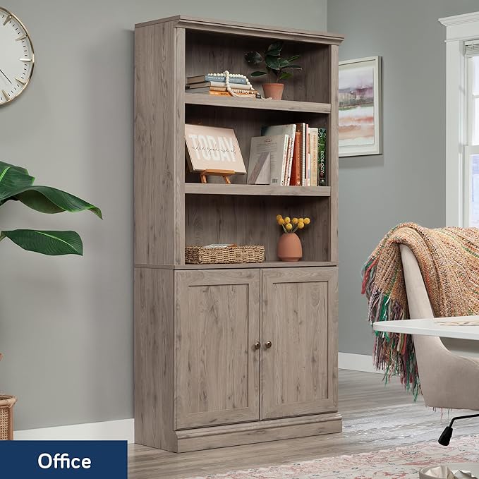 Sauder Miscellaneous Storage 5-Shelf/Book Shelf 2-Door Bookcase, Laurel Oak Finish