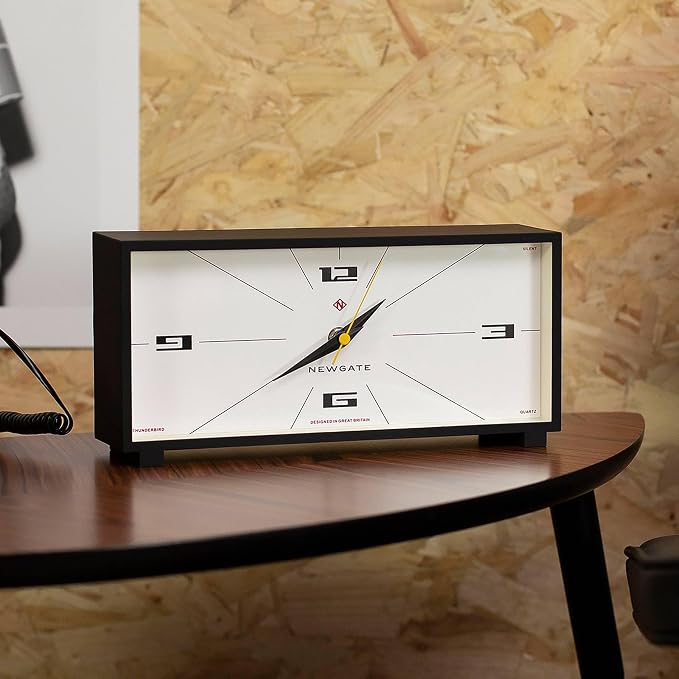 NEWGATE® Thunderbird Desk Clock | Retro Contemporary Rectangular Design | Black | Modern mid-Century Style for Desk, Mantel, Table top or Shelf