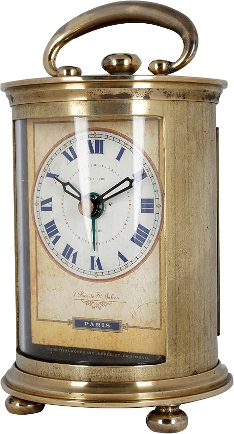 JUSTIME Solid Brass Parisian Carrige Antique Collectible Analog Table Desk Alarm Clock for Gift, Home Decor, Battery Operated (Large)
