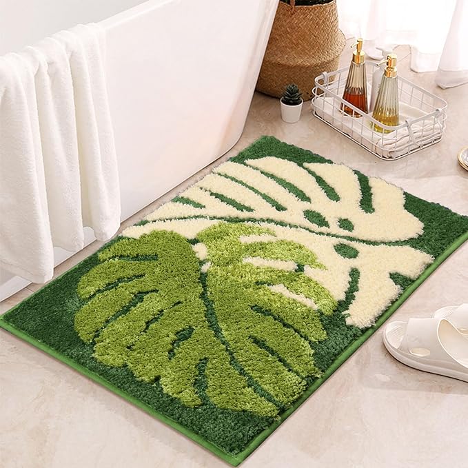 Hi Space Bathroom Rugs Mat 31.5x19.7IN Green Leaves Bath Mat for Bathroom Non Slip Machine Washable Soft Absorbent Cute Bath Rug Plush Bath Carpet for Tub Shower Sink Fluffy Entryway Doormat