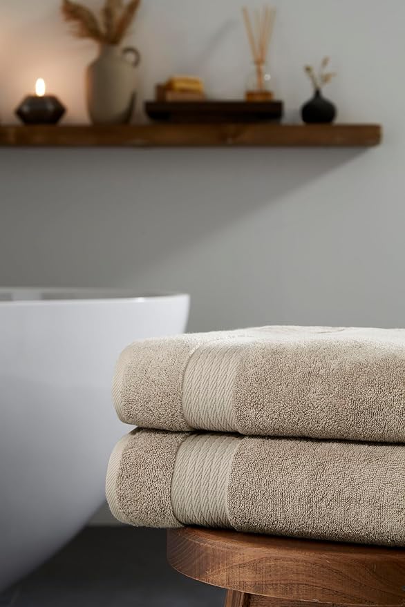 Ozdilek 2-Piece Bath Towels, 30x60 550GSM– 30x60 Inches, 100% Turkish Cotton, Luxury Quick Dry, Extra Large, Fade-Resistant, Eco-Friendly, Spa Towel, Cotton Towel (Seahorse Beige)