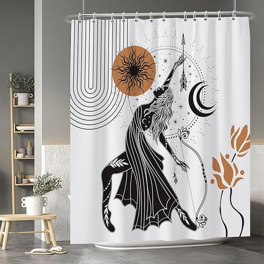 Baocicco Boho Shower Curtain Sun Moon Women Bow and Arrow Plants Modern Geometric Shower Curtains Decorative for Bathroom Waterproof Fabric Shower Curtain with Hooks 72x84 Inches