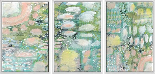 MUDECOR Framed Wall Art Print Set Vibrant Textured Abstract Multi-Colored Illustrations Modern Art Boho Decorative Colorful Chic for Living Room, Bedroom, Office - 16"x24"x3 White