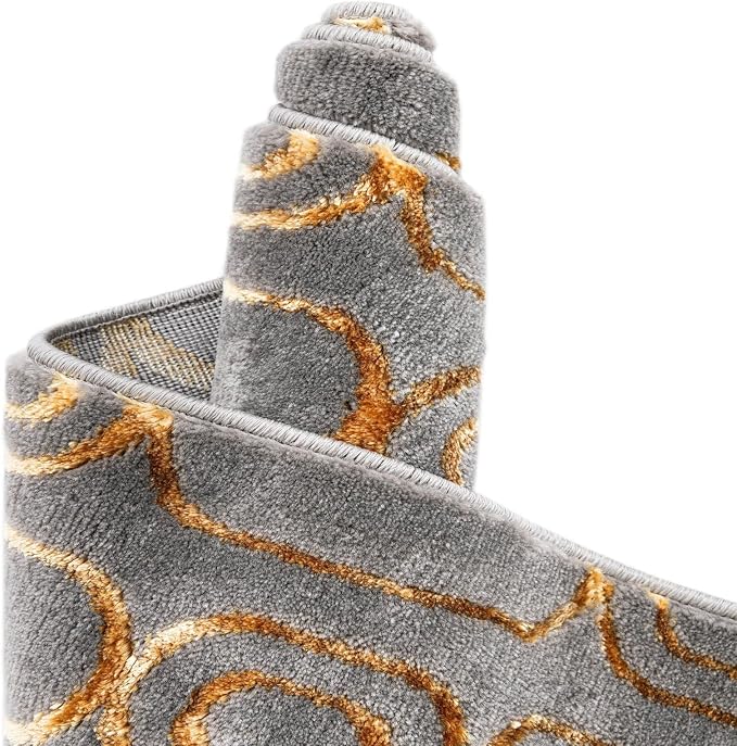 Rugs.com - Vogue Geo Rug – 10' x 13' 1 Gray and Gold Modern Textured Pile Area Rug – Stain Resistant and Easy to Clean, Perfect for Living Rooms, Bedrooms, and Dining Rooms