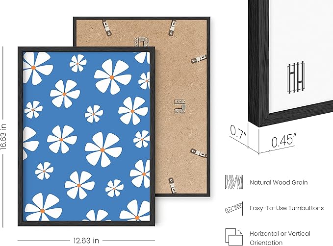 HAUS AND HUES Daisy Wall Art - Blue floral picture for living room, adding a touch of color and serenity. Framed in sleek black (Black Frame, 12x16).