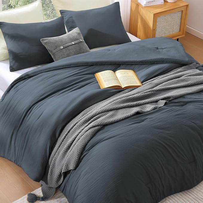 WRENSONGE California King Comforter Set - 3 Pieces Prewashed Blue Grey Comforter Soft Lightweight for All Seasons,Down Alternative Comforters California King Size with 2 Pillow Shams