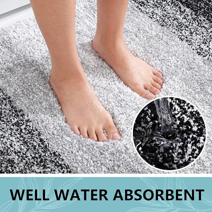 Arotive Microfiber Bathroom Rugs, Shaggy Soft and Absorbent Bath Rug, Non-Slip, Thick Plush Machine Washable Dry Bath Mats for Bathroom, Tub and Shower, 47x20, Black, Rectangular