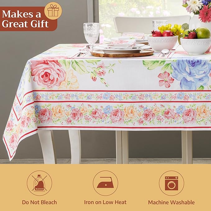 Maison d' Hermine Table Cloth Square Table 100% Cotton 60 x 60 Inches Tablecloth Reusable Decorative for Dining Room Farmhouse Home Valentines Day Decorations Spring Summer - Vintage Floral