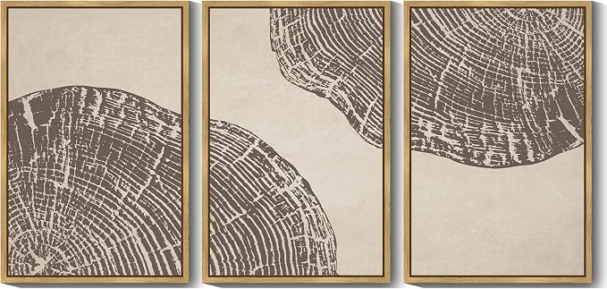 KUVIOKE Framed Tree Rings Wood Wall Art Modern Retro Beige Wood Stump Wall Decor Nature Rustic Art Print for Farmhouse Living Room Bedroom 24x36in (Natural Framed)