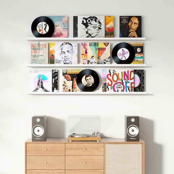 Axeman Picture Ledge Shelf | 55 Inch White Floating Shelves Set of 3 | Rustic Wood Wall Shelves with Lip | 55" White Picture Shelf for Wall with Ledge | Photo Shelves