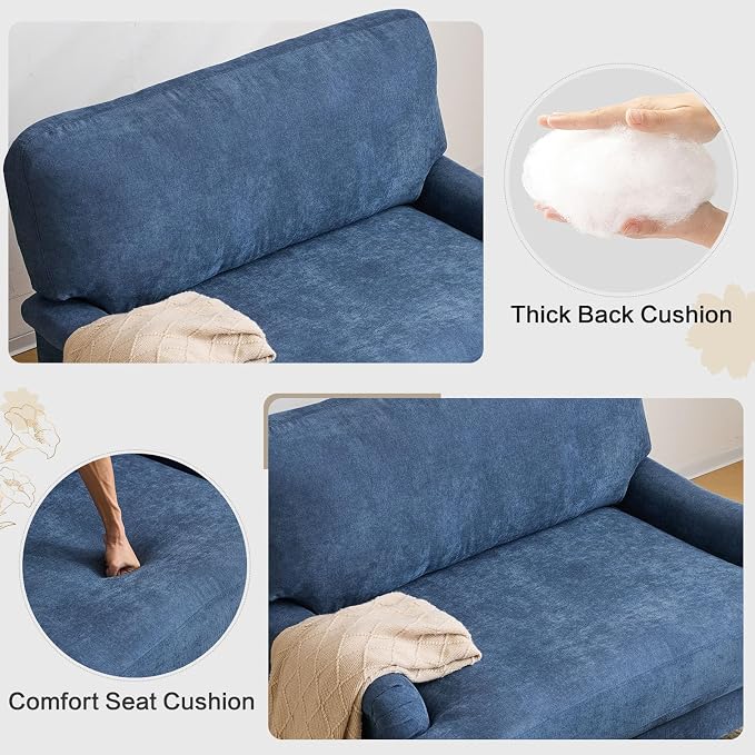 Bezseller Oversized Accent Chair Indoor, 46" W Large Upholstered Single Sofa Chair and Wood Legs, Big Comfy Armchair Leisure Lounge for Living Room, Bedroom, Apartment, Reading Room(Blue)