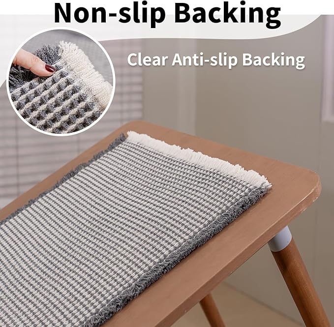Waffle Bath Mat - Boho Bathroom Rugs Non Slip Washable, Super Absorbent & Quick Dry, Soft Bath Mat Farmhouse Bathroom Decor, 20'' x 32'', Dark Grey and White