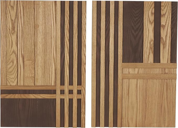Deco 79 Wooden Geometric Home Wall Decor Carved Two-Toned Striped Wall Sculpture, Set of 2 Wall ArtW, 24" H, Brown