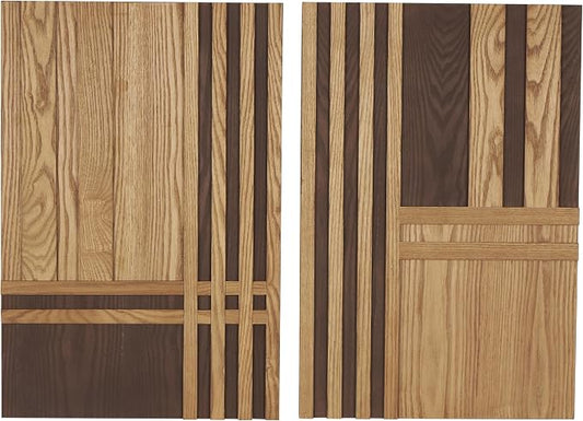 Deco 79 Wooden Geometric Home Wall Decor Carved Two-Toned Striped Wall Sculpture, Set of 2 Wall ArtW, 24" H, Brown