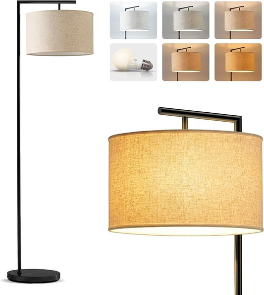 Brightech Montage Modern Floor Lamp - LED Standing Lamp with Tan Shade for Living Rooms & Offices - Bedroom Reading Light - Tall Corner Pole Lamp for Contemporary Home Decor - Black