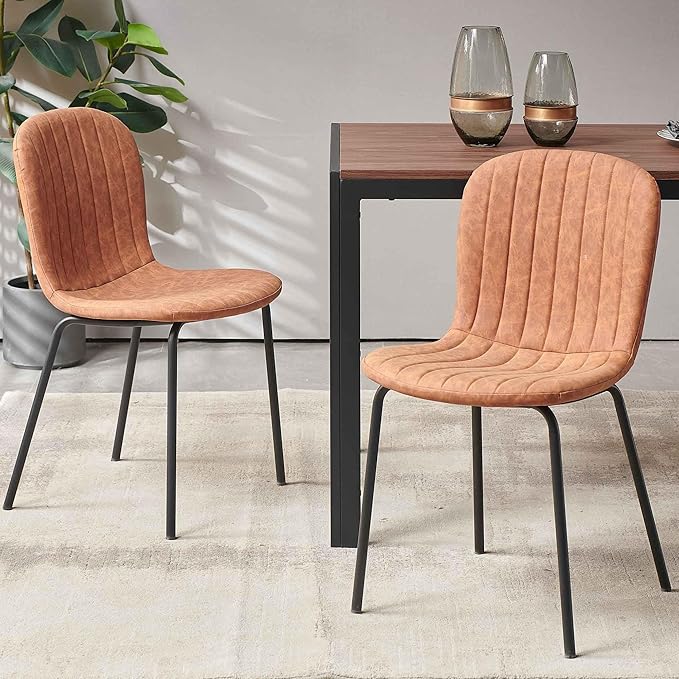 NORDICANA 5 - Piece Dining Set, Industrial Style 47 in Kitchen Table with Brown Faux Leather Dining Chairs for 4 Person, Dining Room Table Set for Dinette, Breakfast Nook Breakfast Nook