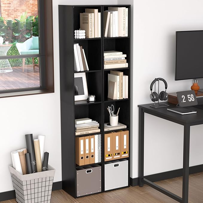 5 Cube Storage Organizer, 5 Tier Cube Low Bookcase Freestanding Storage Display Organizer, Five-Cubes Open Shelf Bookshelf for Home Office (Black, 5-Cube)