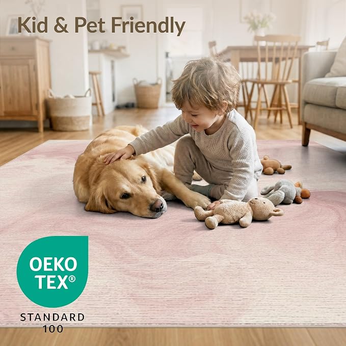 9'x12' Washable Watercolor Wave Oversized Rug, Cream Non-Shedding Pet Friendly Carpet Foldable Easy Care Mat for Master Suite, California King, Under Bed | Ref:2208260