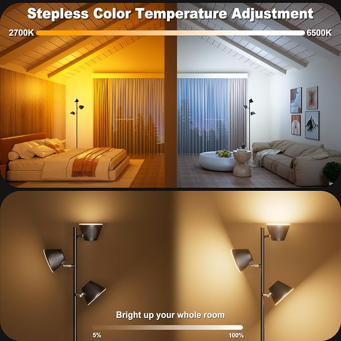 LED Tree Floor Lamp 42W, 4200 Lumens Super Bright Floor Lamps for Living Room with Remote & Touch Control, 3 Rotatable Lights 4 Color Temperatures, Modern Tall Standing Lamp for Bedroom Office