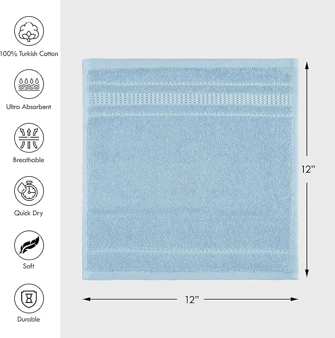 Melissa Linen, 100% Cotton Washcloths for Bathroom, 4-Piece 12x12 in Wash Cloth Set, Turkish Small Hand Towels, Soft Rags for Face and Body, (Blue Washcloths)