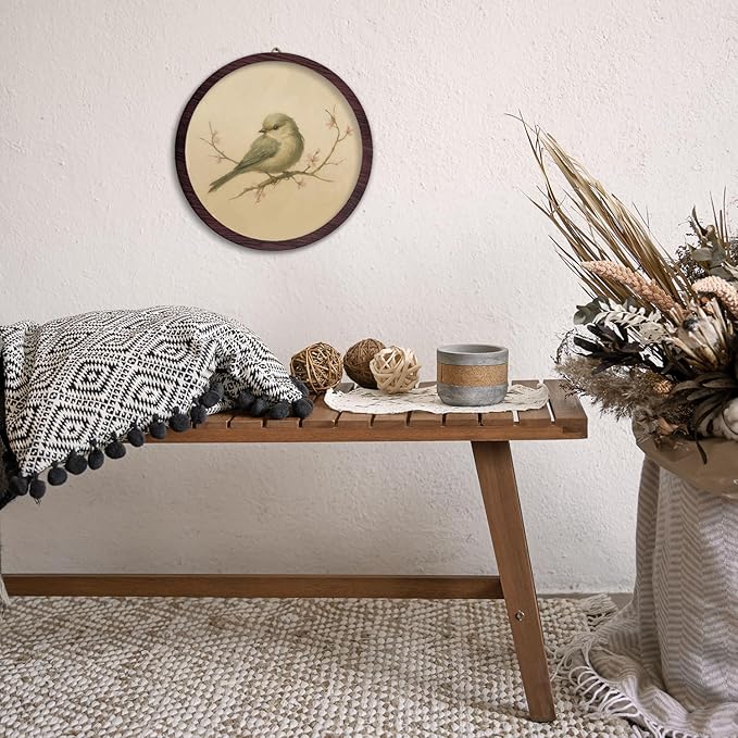 TFKFJLF Vintage Bird Round Wall Art Decor, Retro Floral Bird Framed Wooden Prints, Cottagecore Farmhouse Rustic Round Wall Hanging Decor for Home Bedroom Living Room, 10x10 Inch