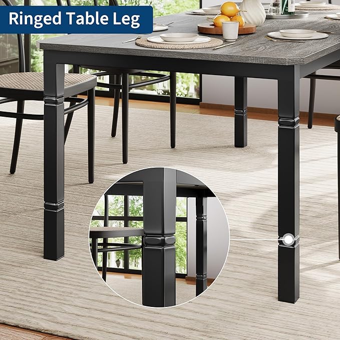 IDEALHOUSE 79" Dining Table for 6-8 People, Modern Rectangular Kitchen Table with Sturdy Metal Legs, Large Wood Farmhouse Dining Room Table for Home Office, Conference, Black & Greige