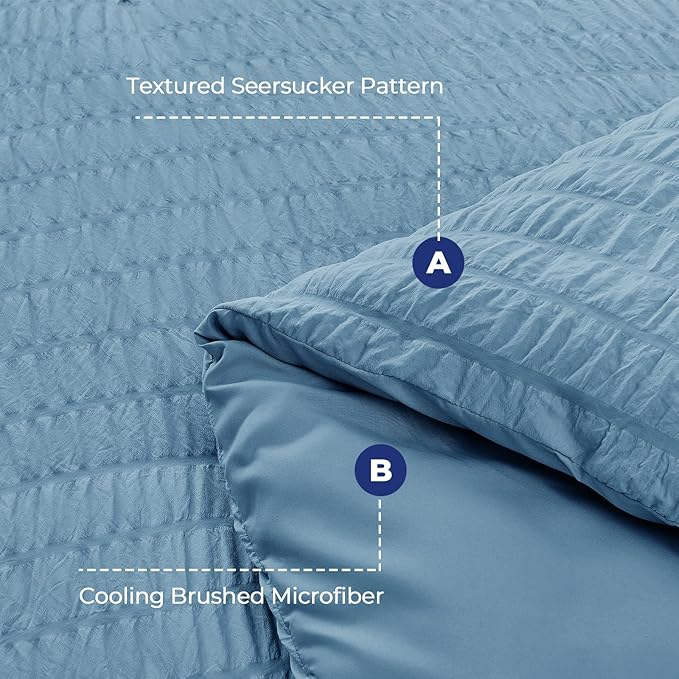 HYMOKEGE Mineral Blue Twin XL Comforter Set Seersucker 5 Pieces, All Season Luxury Bed in a Bag for Bedroom, Bedding Set with Comforter, Sheets, Pillowcase & Sham