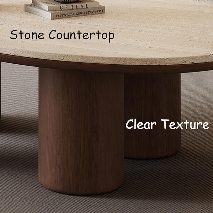 Cloud Shape Coffee Table, Walnut Wood Coffee Table for Living Room, Irregular Indoor Tea Table, 48.4" Modern Home End Table with 4 Legs(Stone, Brown)
