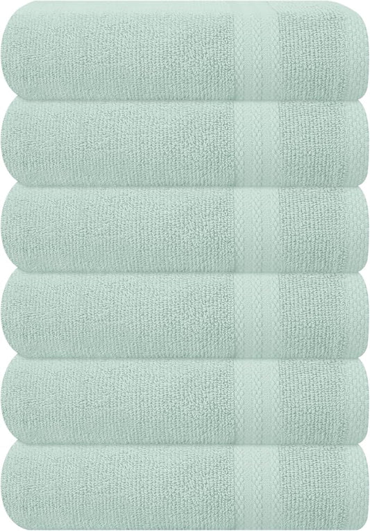 GLAMBURG Ultra Soft 6-Piece Hand Towel Set 16x28-100% Ringspun Cotton - Durable & Highly Absorbent Hand Towels - Ideal for use in Bathroom, Kitchen, Gym, Spa & General Cleaning - Sea Green