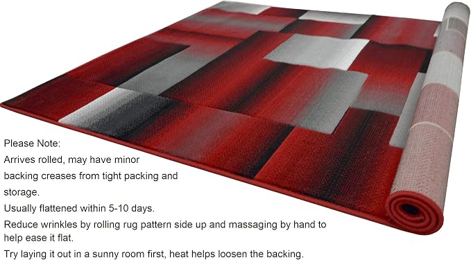 HR 8’ x 10’ Rug in Red - Premium Quality Red/Black/Gray Abstract Geometric Modern Squares Pattern Area Rug - Contemporary Styling for Living Room, Bedroom - Unique Home Décor