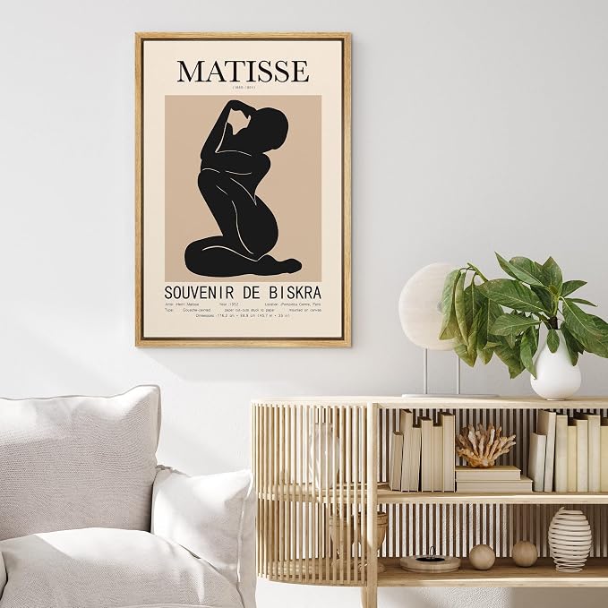 MUDECOR Framed Canvas Print Wall Art Henri Matisse Black & Tan Abstract Nude People Shapes Illustrations Modern Art Minimalist Multicolor Cool for Living Room, Bedroom, Office - 24"x36" Natural